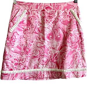 VTG Lilly Pulitzer "What's your sign" Horoscope Zodiac skirt Pink white trim 6